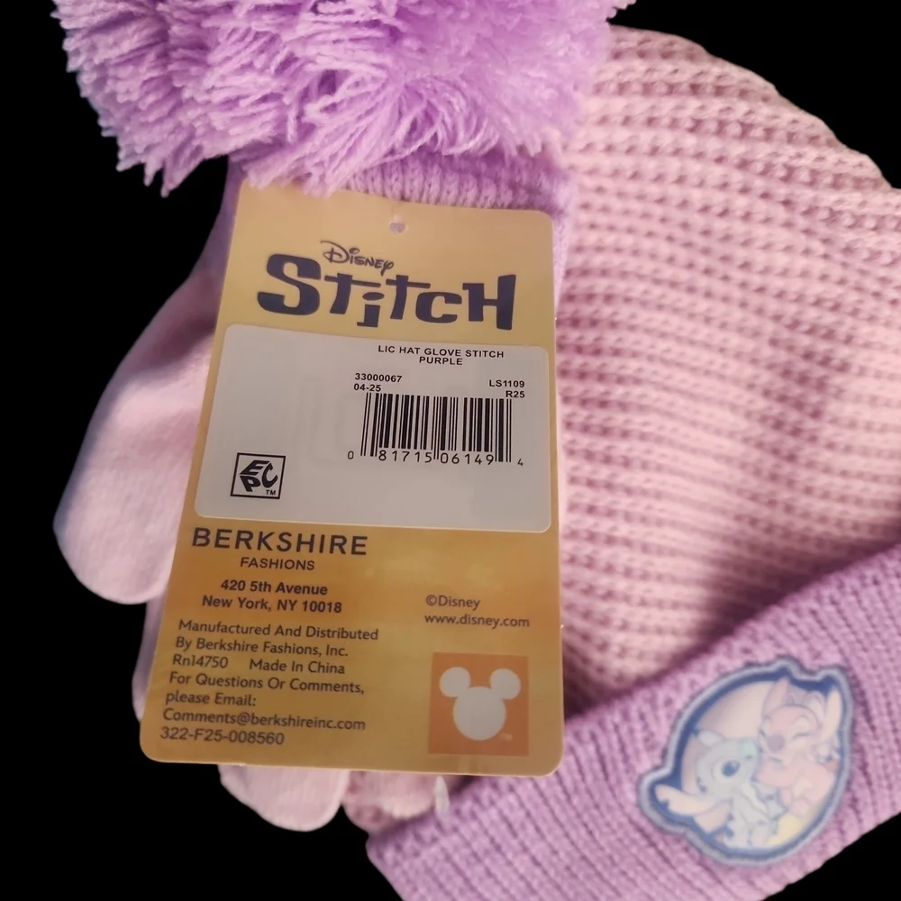 Disney Stitch Lavender and Pink Hat and Gloves